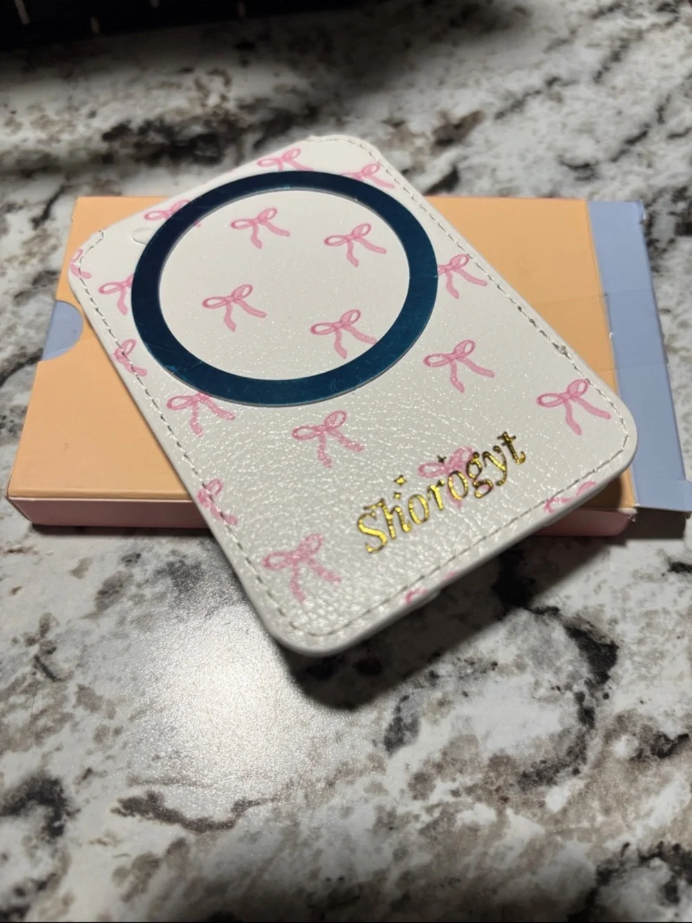 White Pink Bow Card Wallet with a phone Girp